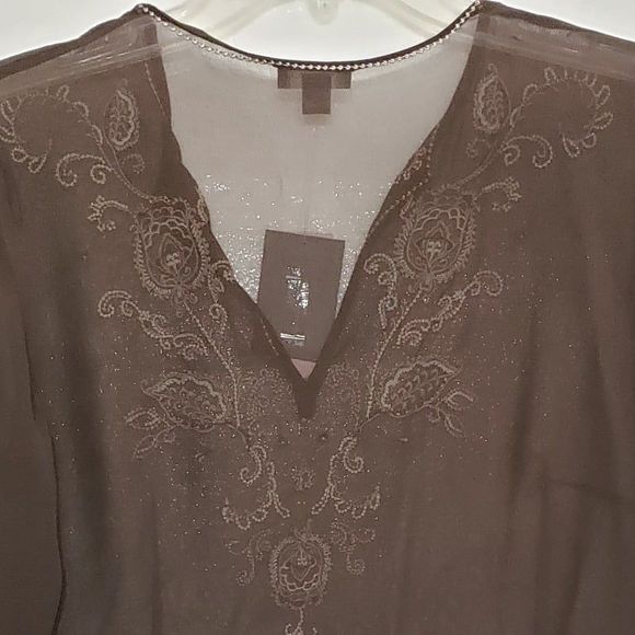 NWT Ann Taylor Petites XSP 100% Silk Embroidered and Beaded Sheer V-neck Blouse - Picture 10 of 10